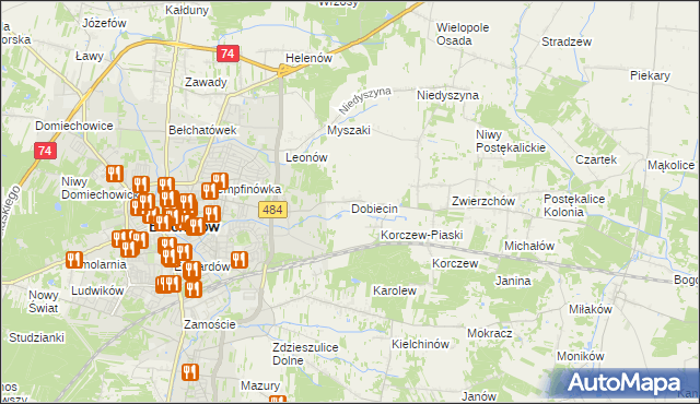 mapa Dobiecin gmina Bełchatów, Dobiecin gmina Bełchatów na mapie Targeo