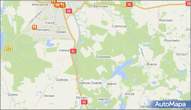 mapa Drozdowo gmina Chojna, Drozdowo gmina Chojna na mapie Targeo
