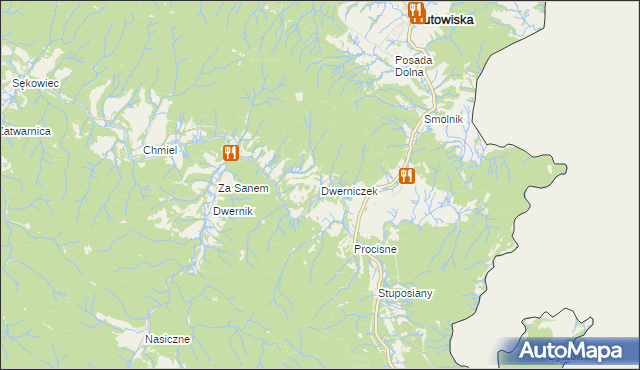 mapa Dwerniczek, Dwerniczek na mapie Targeo