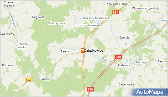 mapa Dziadkowice powiat siemiatycki, Dziadkowice powiat siemiatycki na mapie Targeo