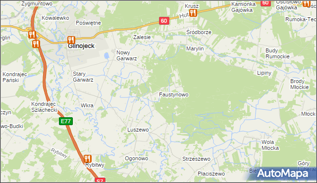 mapa Faustynowo gmina Glinojeck, Faustynowo gmina Glinojeck na mapie Targeo