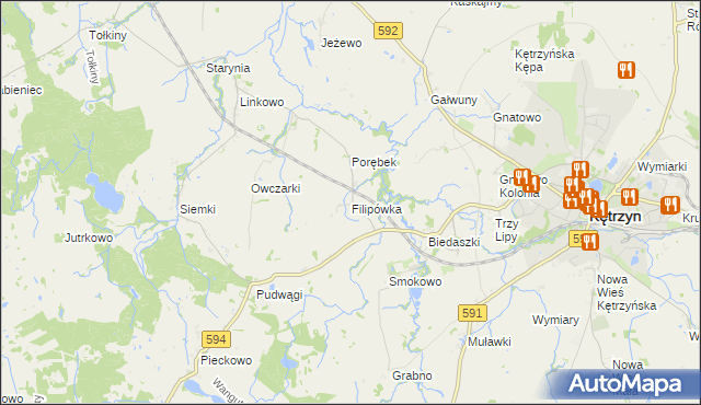 mapa Filipówka gmina Kętrzyn, Filipówka gmina Kętrzyn na mapie Targeo
