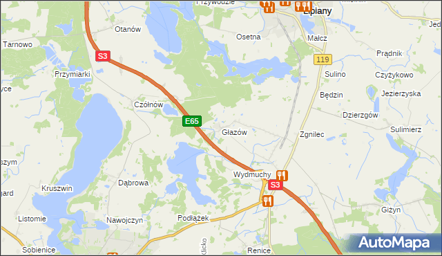 mapa Głazów gmina Myślibórz, Głazów gmina Myślibórz na mapie Targeo