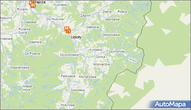 mapa Glinka gmina Ujsoły, Glinka gmina Ujsoły na mapie Targeo