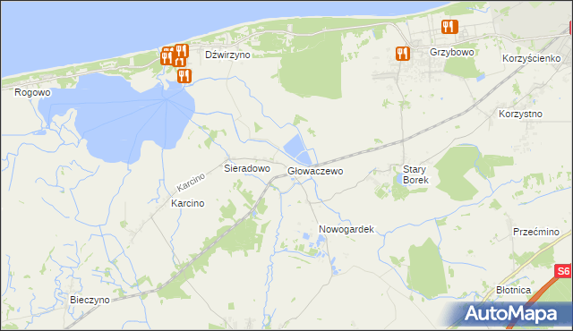 mapa Głowaczewo gmina Kołobrzeg, Głowaczewo gmina Kołobrzeg na mapie Targeo