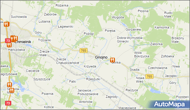 mapa Gnojno powiat buski, Gnojno powiat buski na mapie Targeo