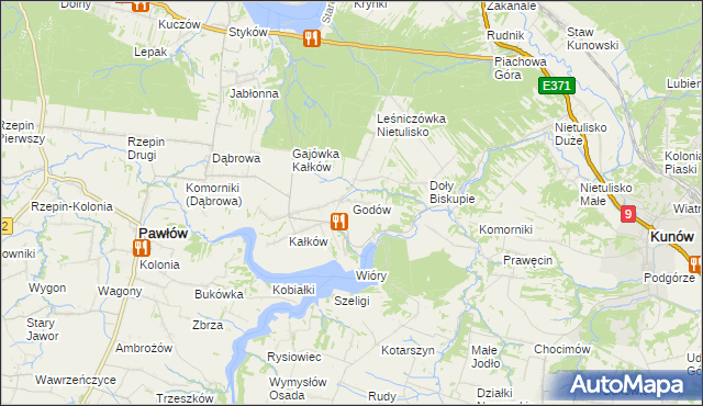 mapa Godów gmina Pawłów, Godów gmina Pawłów na mapie Targeo