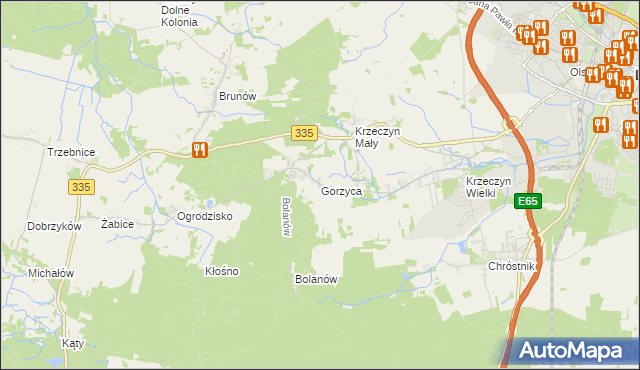 mapa Gorzyca gmina Lubin, Gorzyca gmina Lubin na mapie Targeo