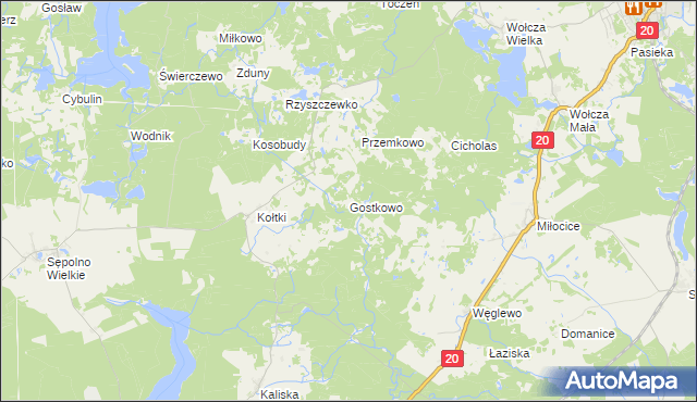 mapa Gostkowo gmina Biały Bór, Gostkowo gmina Biały Bór na mapie Targeo