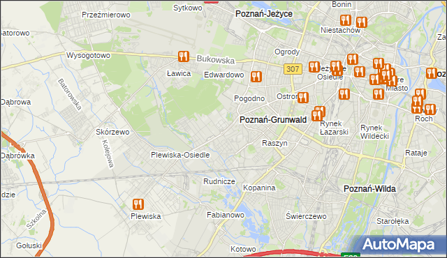 mapa Grunwald gmina Poznań, Grunwald gmina Poznań na mapie Targeo
