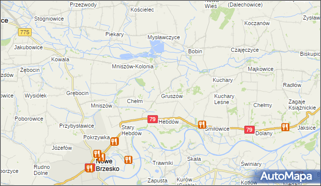 mapa Gruszów gmina Nowe Brzesko, Gruszów gmina Nowe Brzesko na mapie Targeo