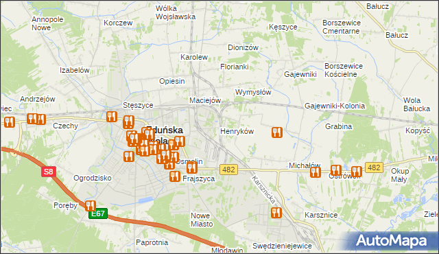 mapa Henryków gmina Zduńska Wola, Henryków gmina Zduńska Wola na mapie Targeo