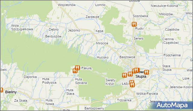 mapa Hucisko gmina Nowa Słupia, Hucisko gmina Nowa Słupia na mapie Targeo