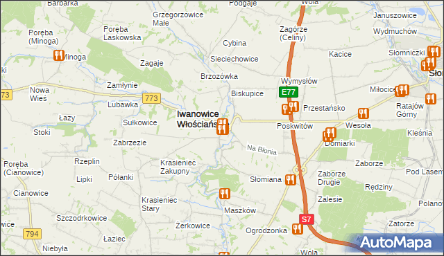 mapa Iwanowice Dworskie, Iwanowice Dworskie na mapie Targeo
