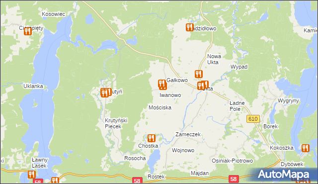 mapa Iwanowo gmina Ruciane-Nida, Iwanowo gmina Ruciane-Nida na mapie Targeo