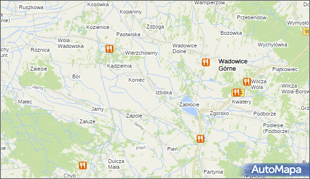 mapa Izbiska gmina Wadowice Górne, Izbiska gmina Wadowice Górne na mapie Targeo