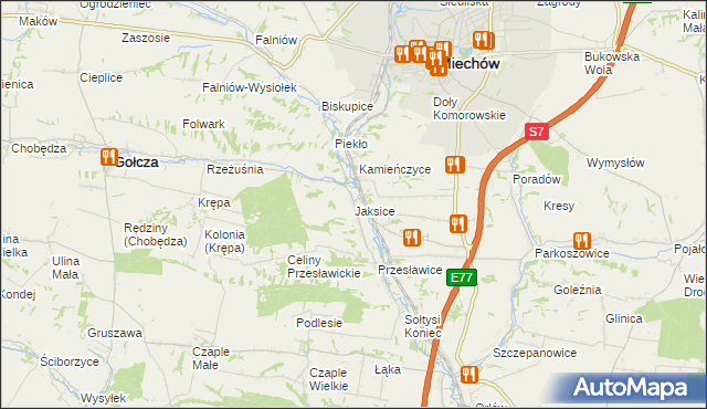 mapa Jaksice gmina Miechów, Jaksice gmina Miechów na mapie Targeo
