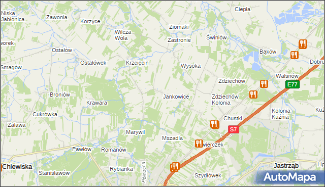 mapa Jankowice gmina Szydłowiec, Jankowice gmina Szydłowiec na mapie Targeo