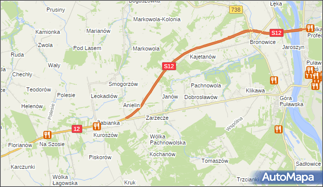 mapa Janów gmina Puławy, Janów gmina Puławy na mapie Targeo