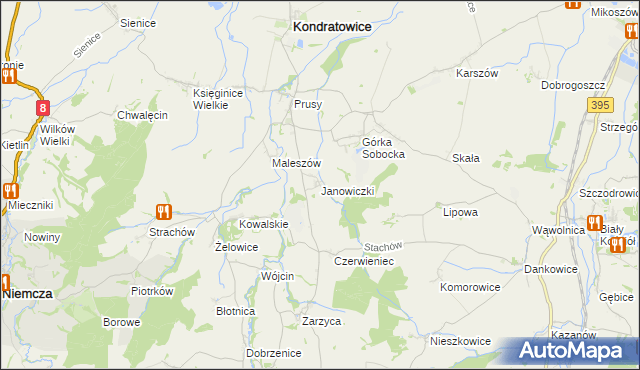 mapa Janowiczki gmina Kondratowice, Janowiczki gmina Kondratowice na mapie Targeo