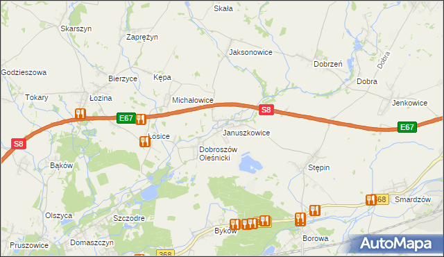mapa Januszkowice gmina Długołęka, Januszkowice gmina Długołęka na mapie Targeo