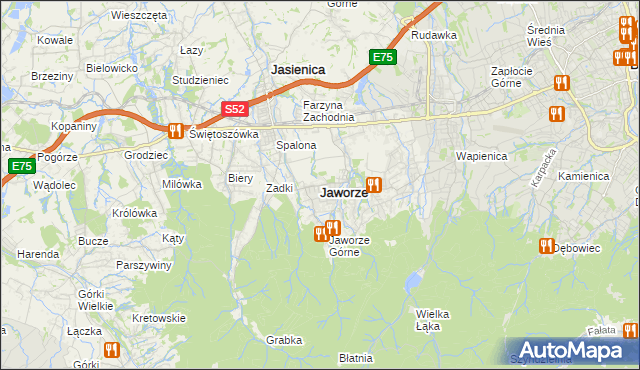 mapa Jaworze powiat bielski, Jaworze powiat bielski na mapie Targeo