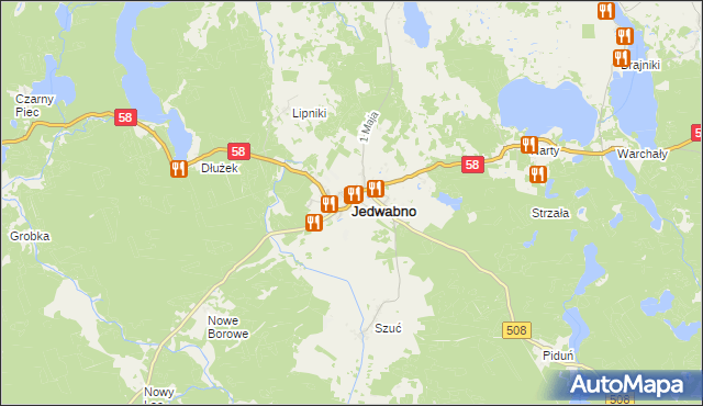mapa Jedwabno powiat szczycieński, Jedwabno powiat szczycieński na mapie Targeo