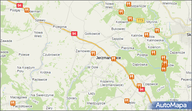 mapa Jerzmanowice gmina Jerzmanowice-Przeginia, Jerzmanowice gmina Jerzmanowice-Przeginia na mapie Targeo