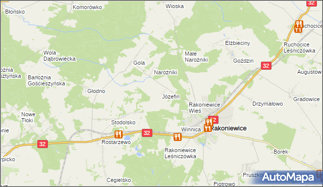 mapa Józefin gmina Rakoniewice, Józefin gmina Rakoniewice na mapie Targeo