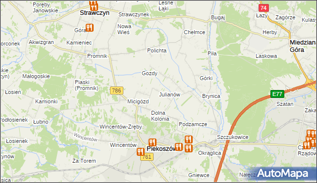 mapa Julianów gmina Piekoszów, Julianów gmina Piekoszów na mapie Targeo