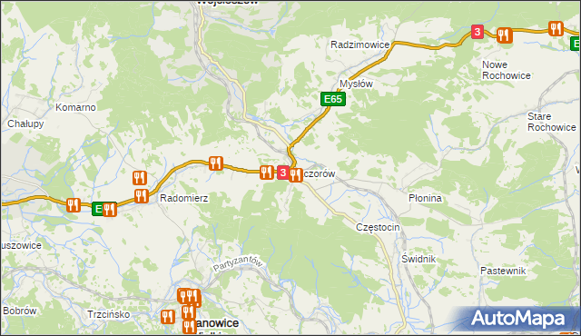 mapa Kaczorów gmina Bolków, Kaczorów gmina Bolków na mapie Targeo