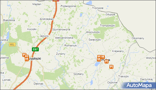 mapa Kalinowo gmina Puńsk, Kalinowo gmina Puńsk na mapie Targeo