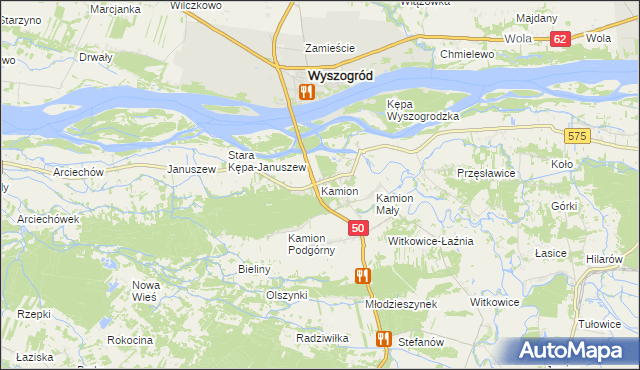 mapa Kamion gmina Młodzieszyn, Kamion gmina Młodzieszyn na mapie Targeo
