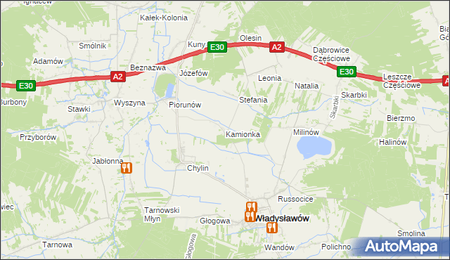 mapa Kamionka gmina Władysławów, Kamionka gmina Władysławów na mapie Targeo