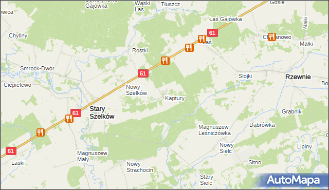 mapa Kaptury gmina Szelków, Kaptury gmina Szelków na mapie Targeo