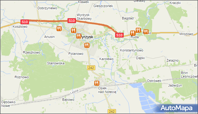 mapa Karolewo gmina Wyrzysk, Karolewo gmina Wyrzysk na mapie Targeo