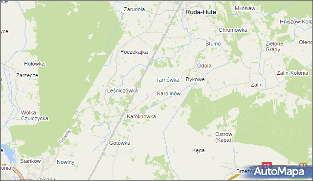 mapa Karolinów gmina Ruda-Huta, Karolinów gmina Ruda-Huta na mapie Targeo