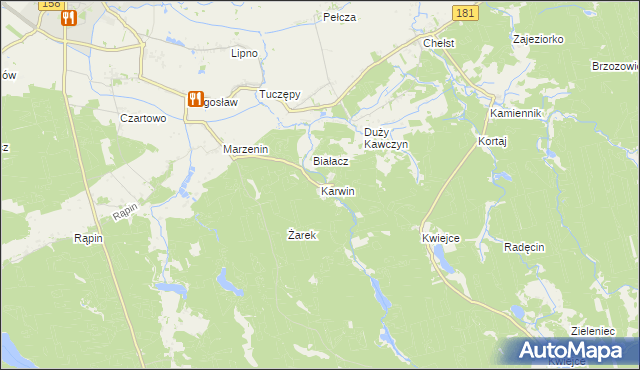 mapa Karwin gmina Drezdenko, Karwin gmina Drezdenko na mapie Targeo