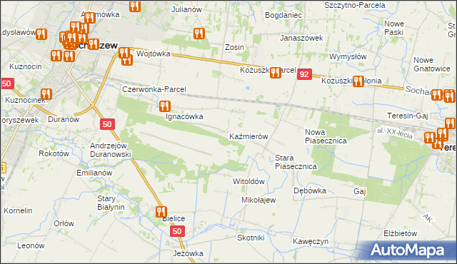 mapa Kaźmierów gmina Sochaczew, Kaźmierów gmina Sochaczew na mapie Targeo