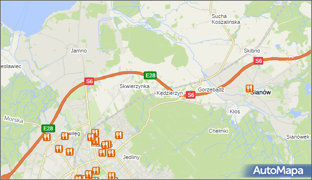 mapa Kędzierzyn gmina Sianów, Kędzierzyn gmina Sianów na mapie Targeo