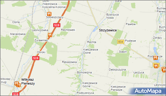 mapa Kiełczewice Dolne, Kiełczewice Dolne na mapie Targeo