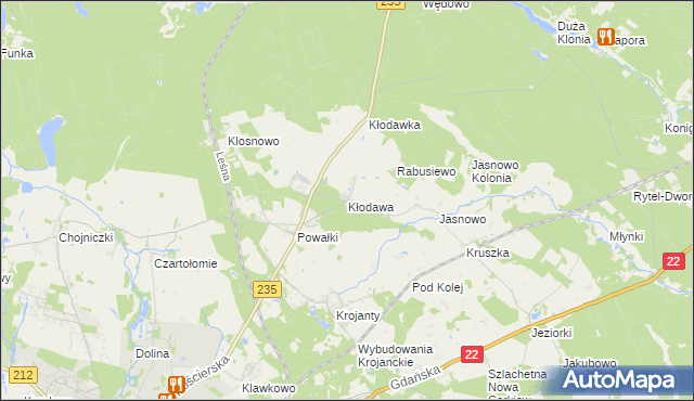 mapa Kłodawa gmina Chojnice, Kłodawa gmina Chojnice na mapie Targeo