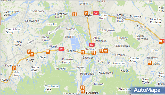 mapa Kobiernice, Kobiernice na mapie Targeo