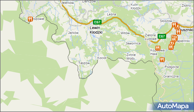 mapa Kocioł gmina Lewin Kłodzki, Kocioł gmina Lewin Kłodzki na mapie Targeo