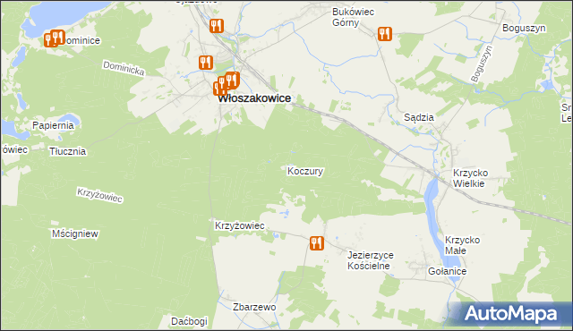 mapa Koczury gmina Włoszakowice, Koczury gmina Włoszakowice na mapie Targeo