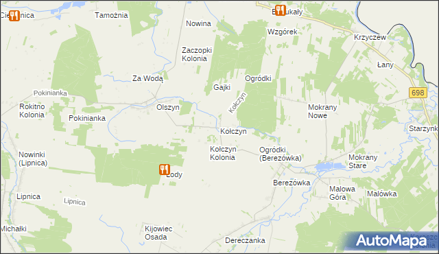mapa Kołczyn gmina Rokitno, Kołczyn gmina Rokitno na mapie Targeo