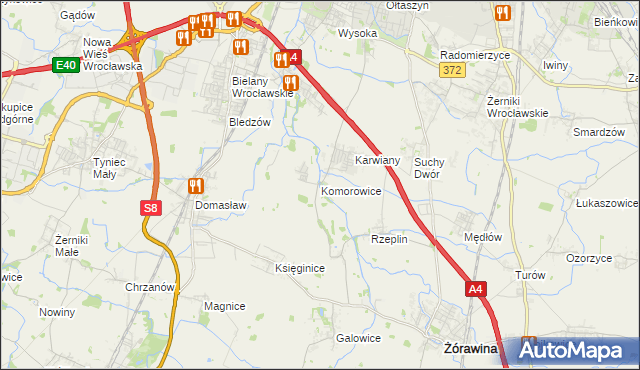 mapa Komorowice gmina Żórawina, Komorowice gmina Żórawina na mapie Targeo