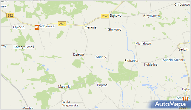 mapa Konary gmina Dąbrowa Biskupia, Konary gmina Dąbrowa Biskupia na mapie Targeo