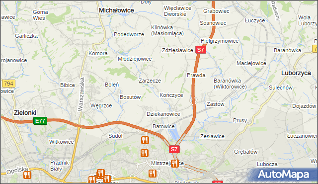mapa Kończyce gmina Michałowice, Kończyce gmina Michałowice na mapie Targeo