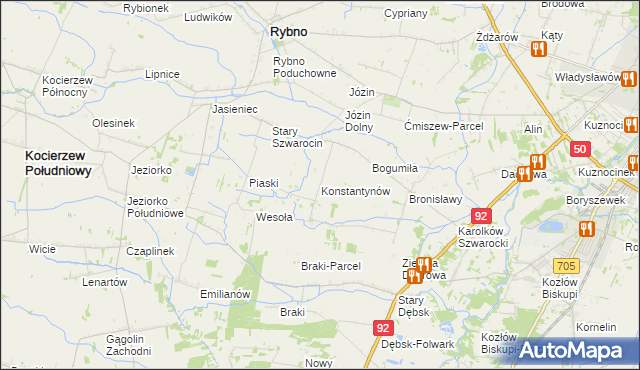 mapa Konstantynów gmina Rybno, Konstantynów gmina Rybno na mapie Targeo